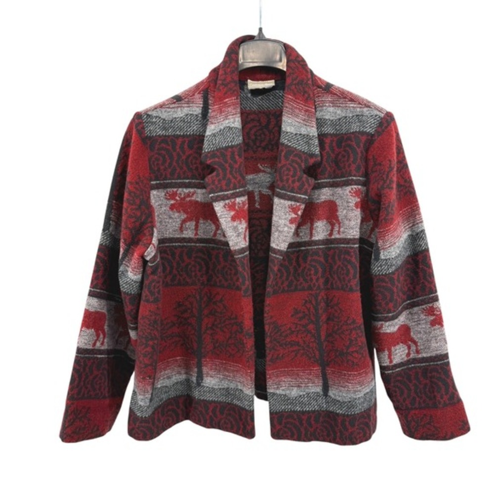 Coldwater Creek Cardigan Women Large Pre-Owned Sweater Moose Open Front Gorpcore